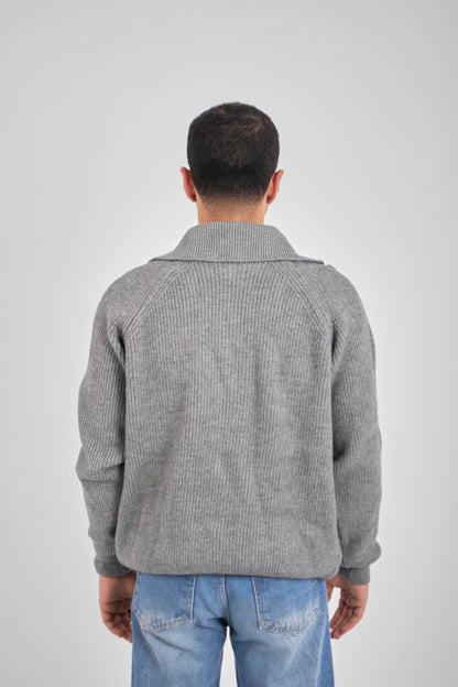 Gray Knitted Sweater Full Zip