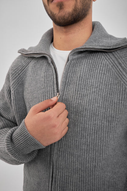 Gray Knitted Sweater Full Zip