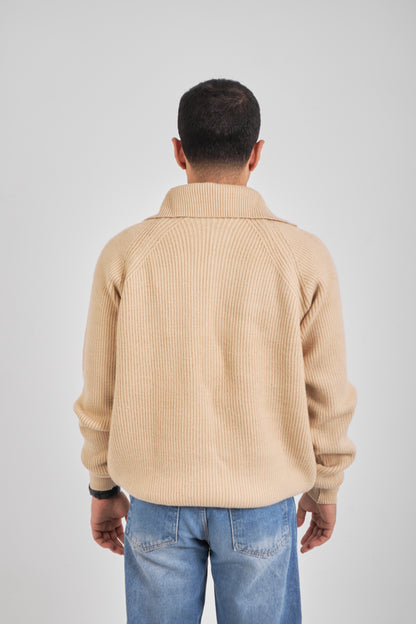 Beige Knitted Sweater Full Zip