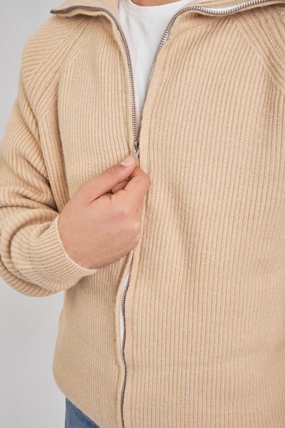Beige Knitted Sweater Full Zip