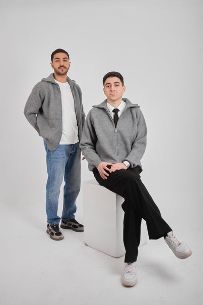 Gray Knitted Sweater Full Zip