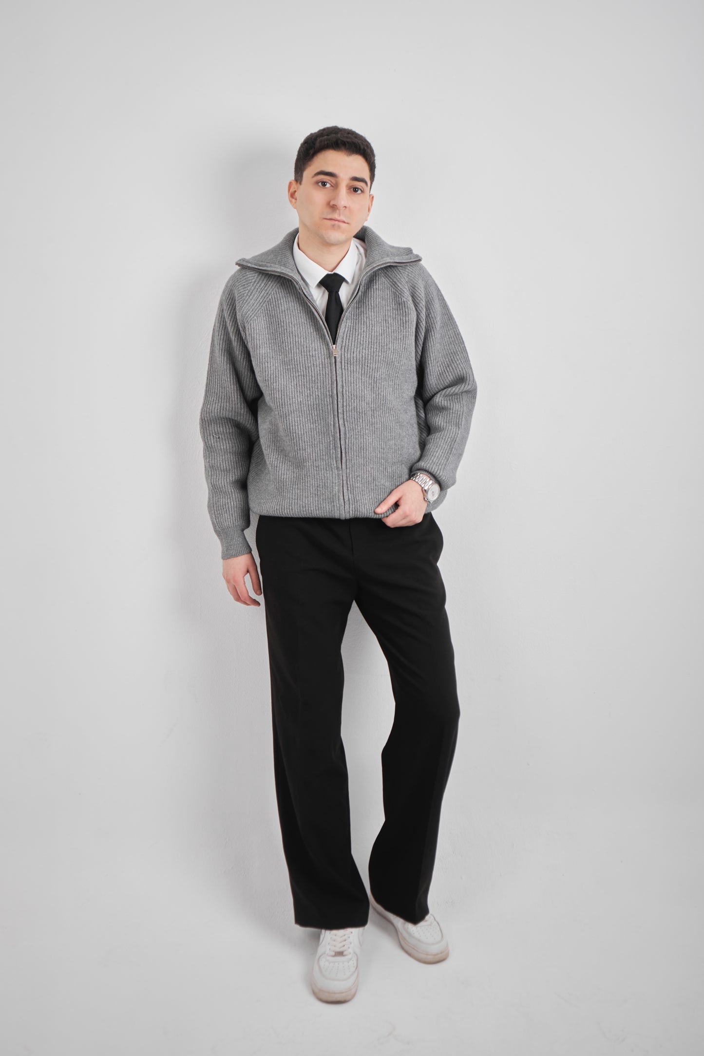 Gray Knitted Sweater Full Zip