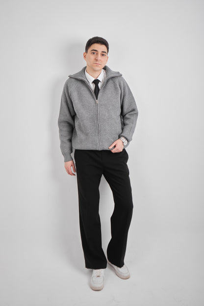 Gray Knitted Sweater Full Zip