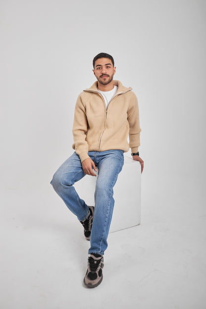 Beige Knitted Sweater Full Zip